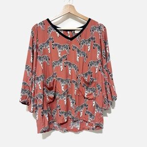 World Market Zebra Print Women's Blouse Top Ruffle Sleeves Oversized Novelty S/M